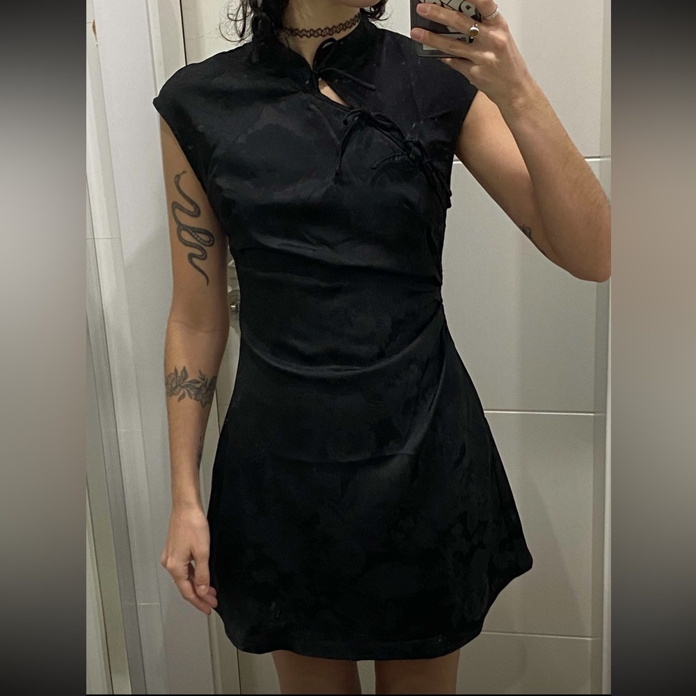 Cider Satin Mandarin Collar Mini Dress Medium M
